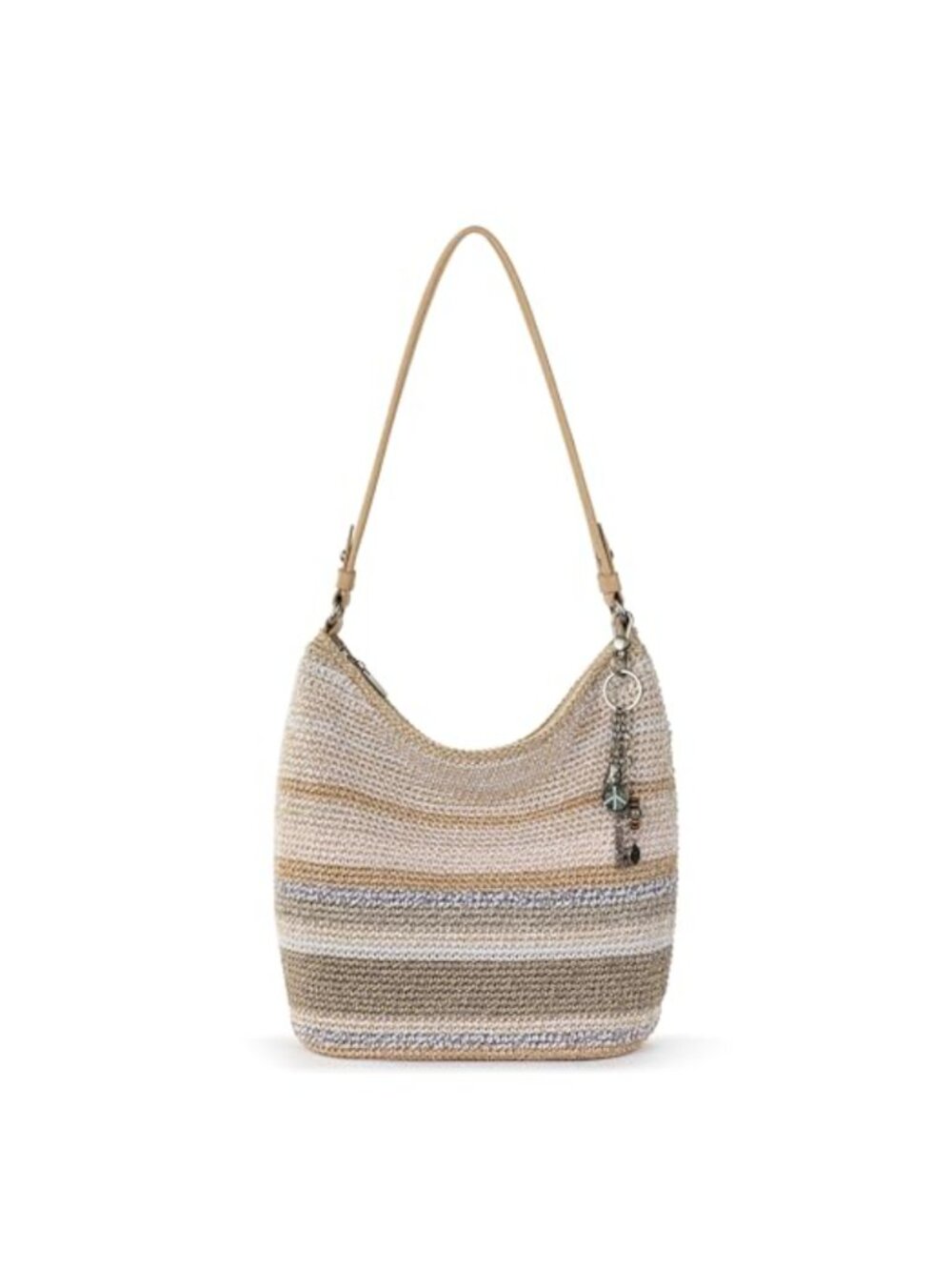 Hand-Crochet Hobo Bag with Faux Leather Trim Large Shoulder Purse